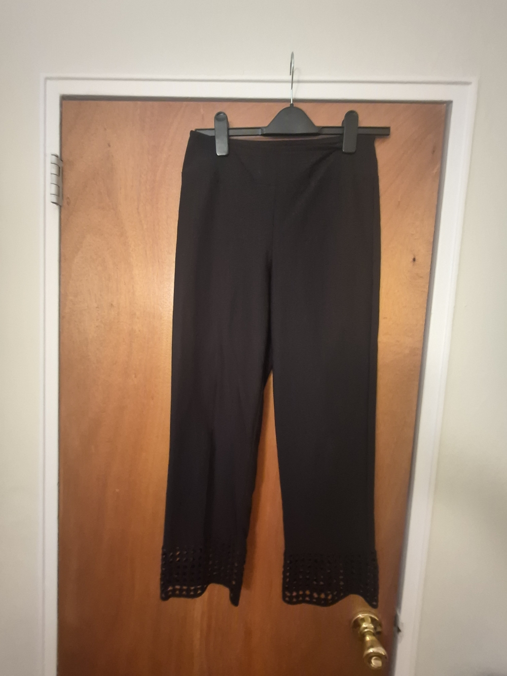Joseph Ribkoff Black Wide-Leg Pants with Crochet Trim